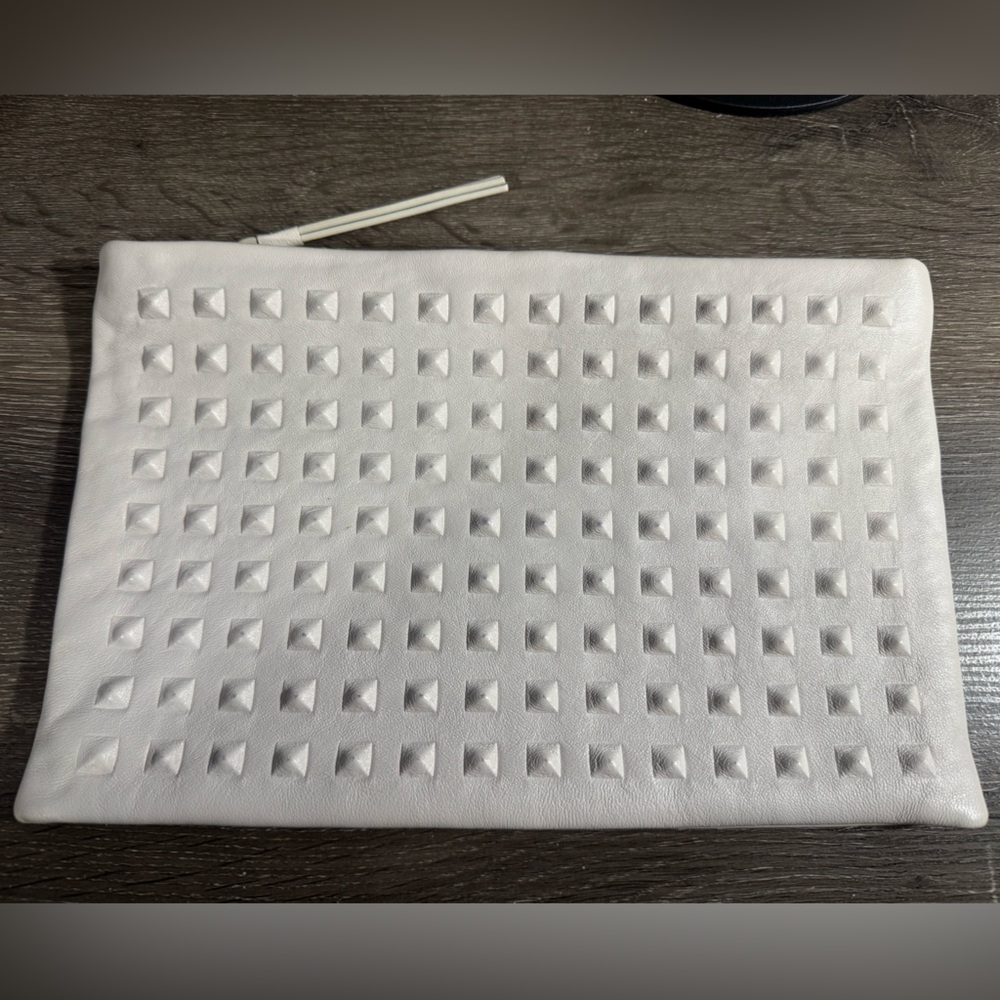 All Saints White Studded Zip Clutch